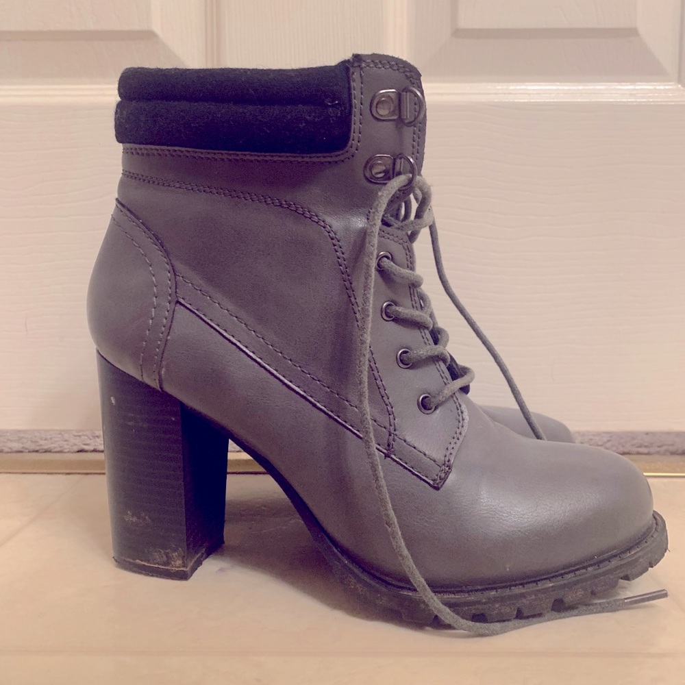 Grey and black heeled Maurices boots